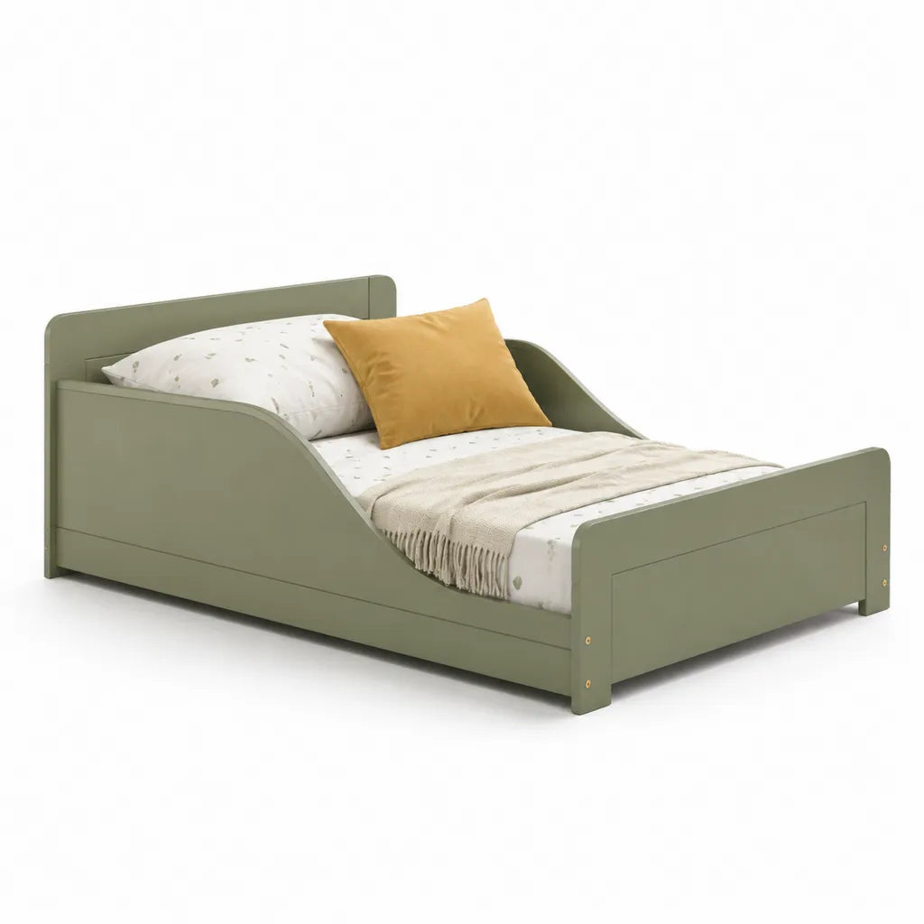 Letto singolo per bambini con sponde in MDF e legno massello verde 90 x 200 cm