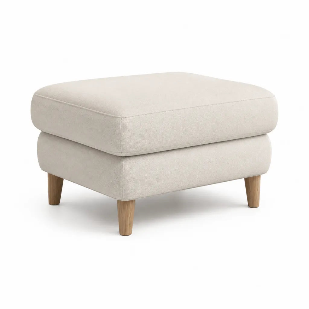Poggiapiedi imbottito rettangolare in poliestere avorio con gambe in legno massello 70 x 55 x 45 cm