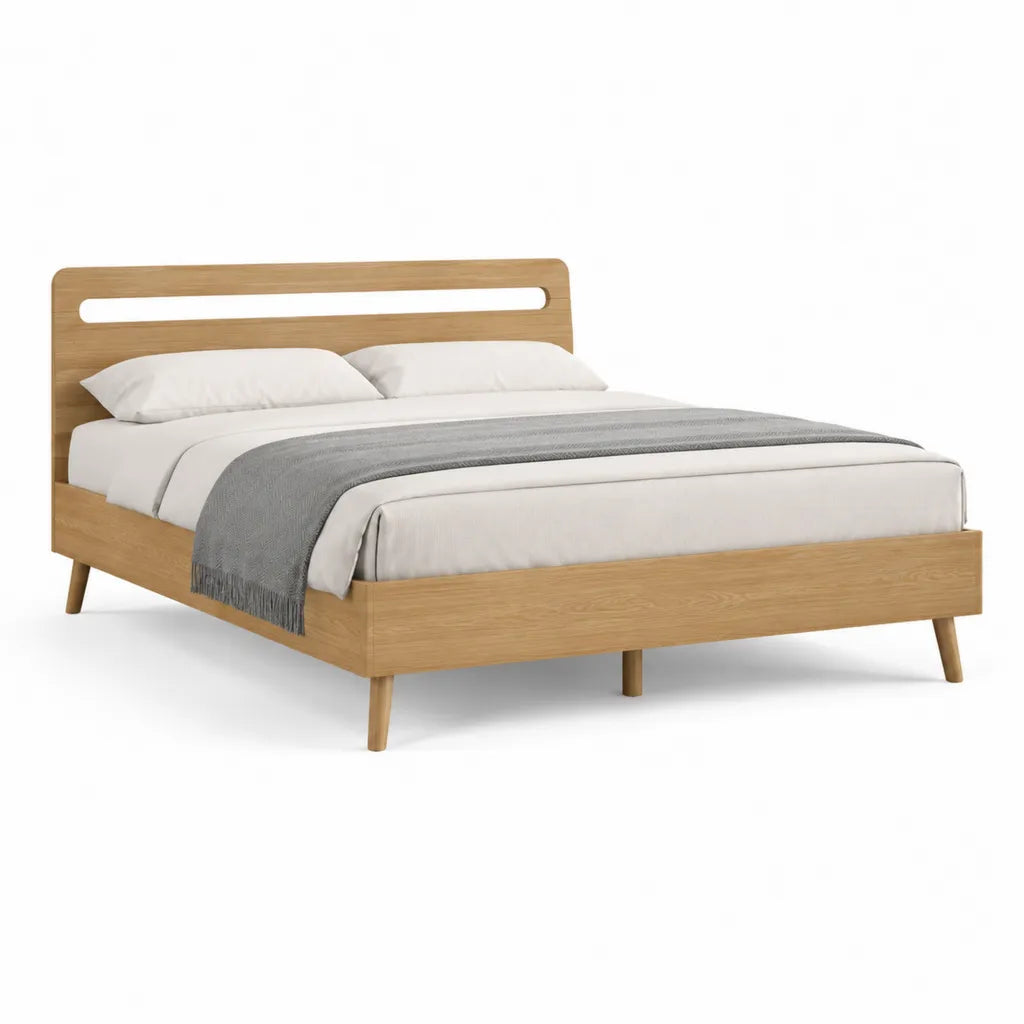 Letto matrimoniale con struttura in legno massello di pino rovere naturale 160 x 200 cm
