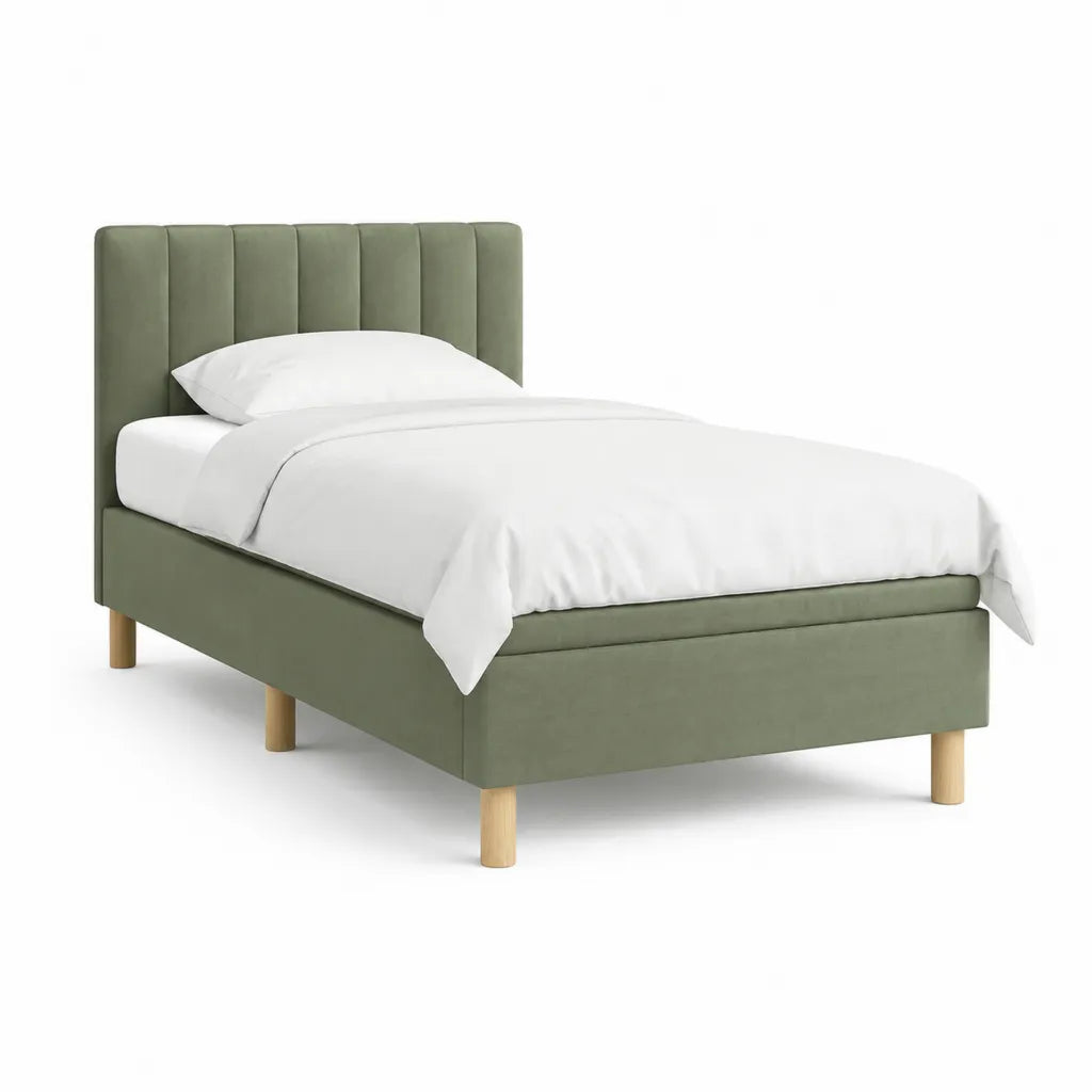 Letto singolo imbottito 90 x 200 cm in velluto di poliestere rettangolare verde oliva