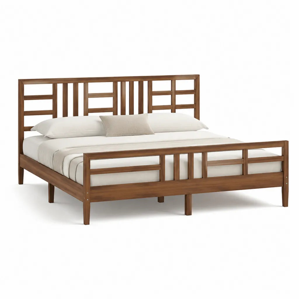 Letto matrimoniale rettangolare in legno massello color noce 160 x 200 cm