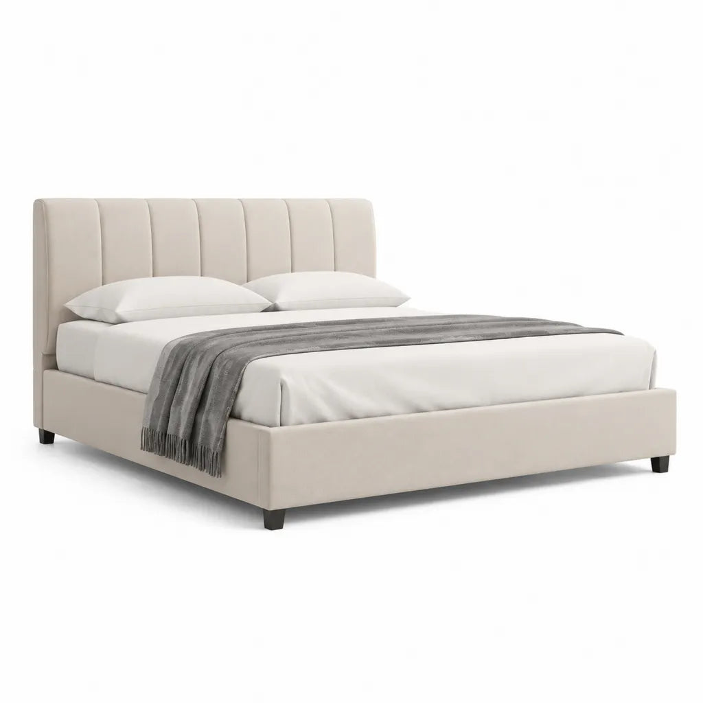 Letto matrimoniale imbottito 160 x 200 cm rivestimento in poliestere beige rettangolare