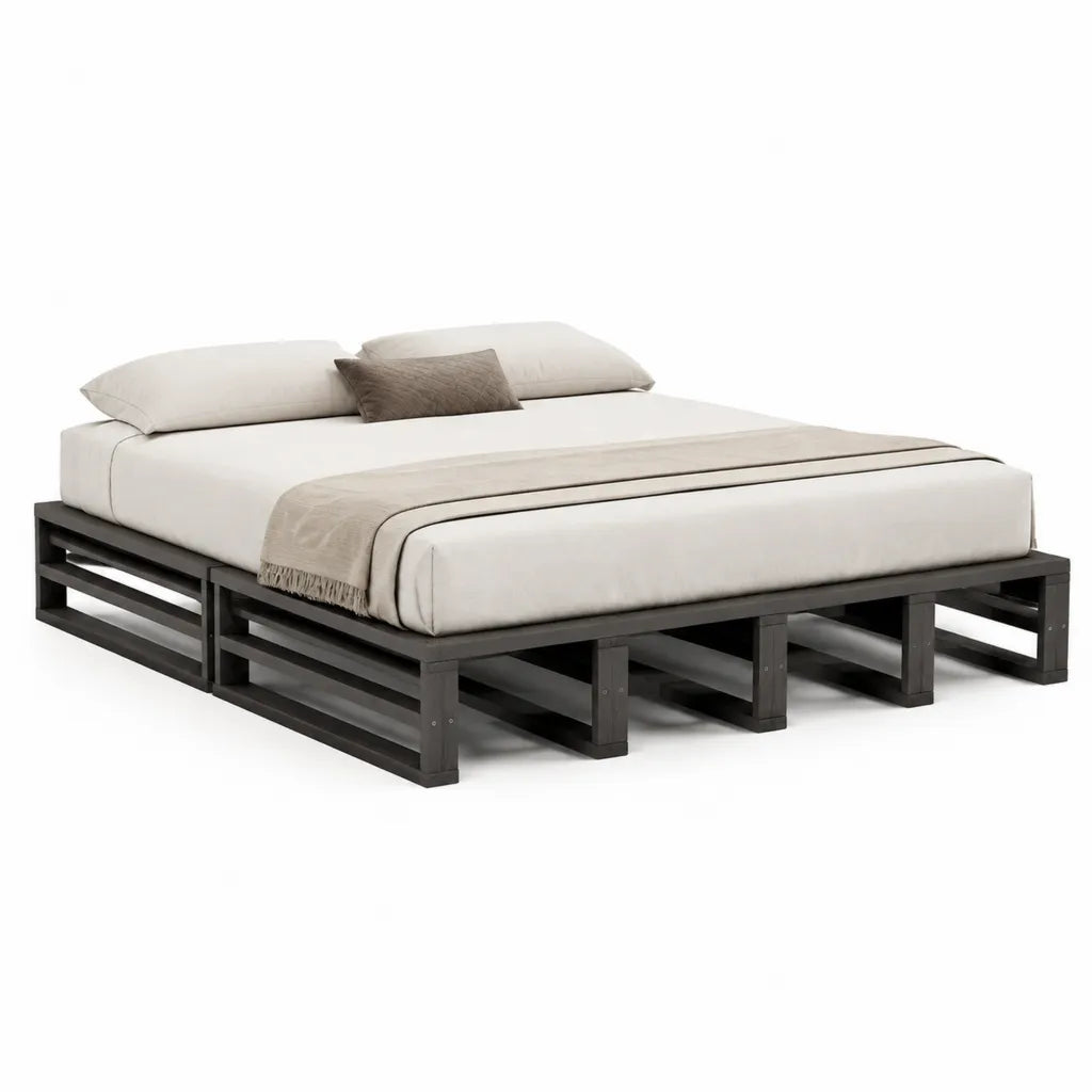 Struttura letto matrimoniale a piattaforma 180 x 200 cm in legno massello di pino nero