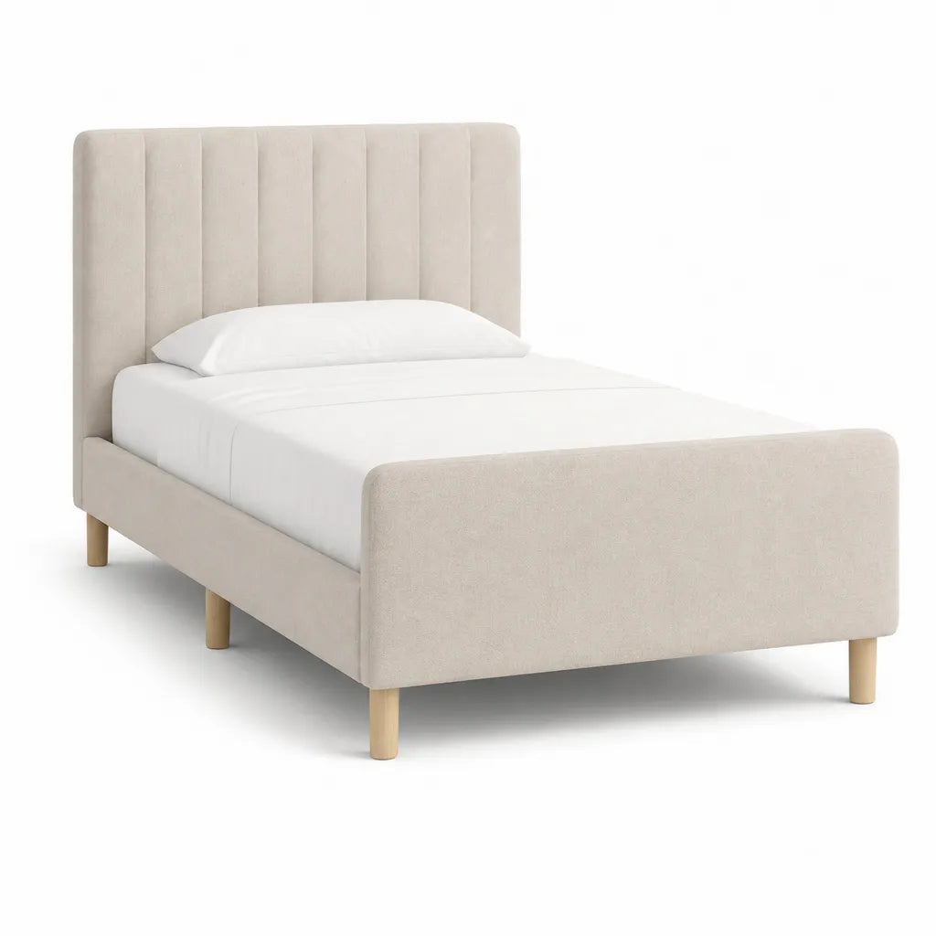Letto singolo imbottito 90 x 200 cm in poliestere beige con testiera alta rettangolare