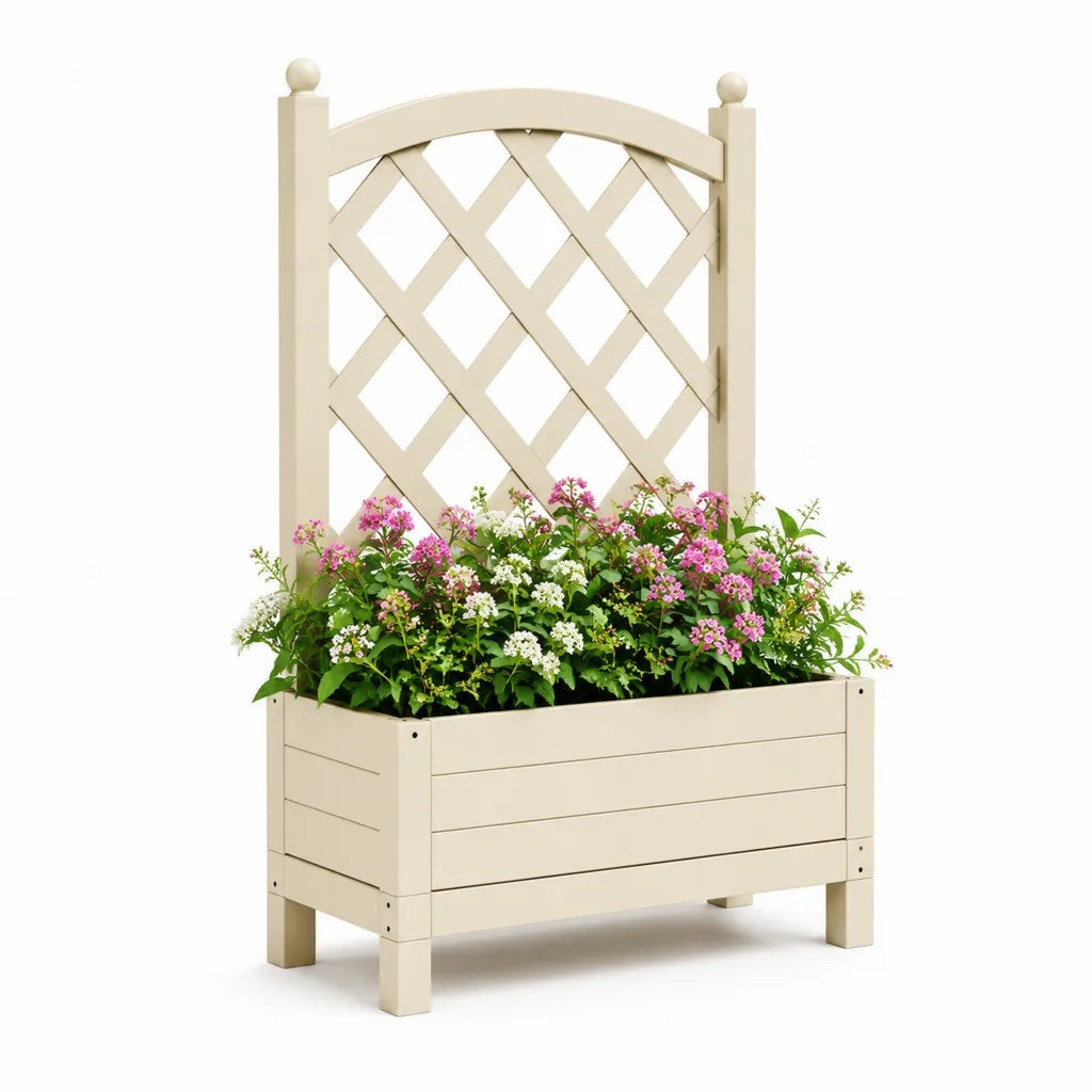 Fioriera rialzata con grigliato in legno di abete massello beige 80 x 30 x 150 cm