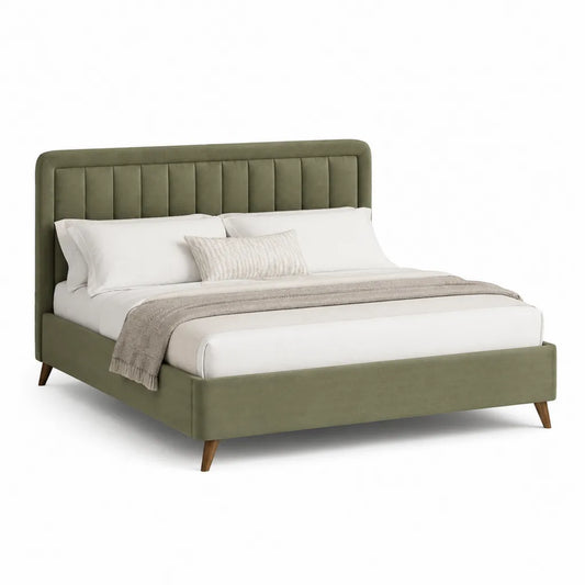 Letto matrimoniale imbottito 160 x 200 cm in poliestere verde oliva con testiera rettangolare