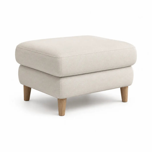 Poggiapiedi imbottito rettangolare in poliestere avorio con gambe in legno massello 70 x 55 x 45 cm