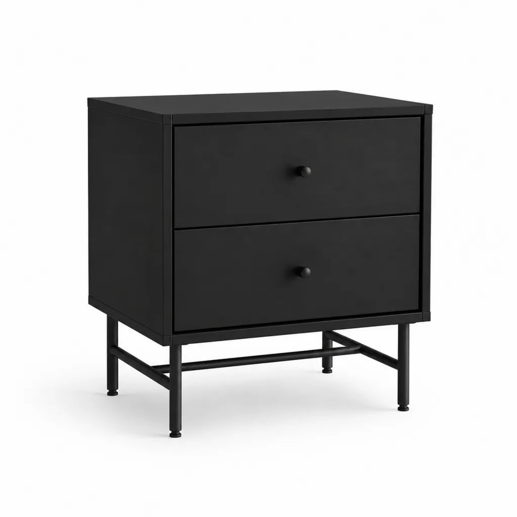 Comodino a 2 cassetti in MDF e acciaio nero 50 x 40 x 60 cm