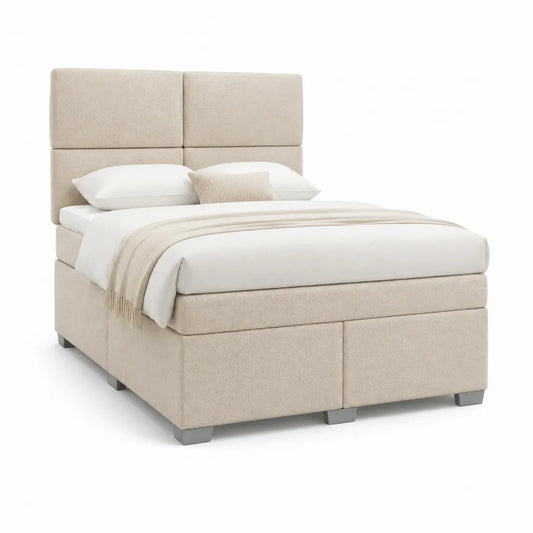 Letto matrimoniale imbottito 160 x 200 cm in poliestere beige con testiera rettangolare