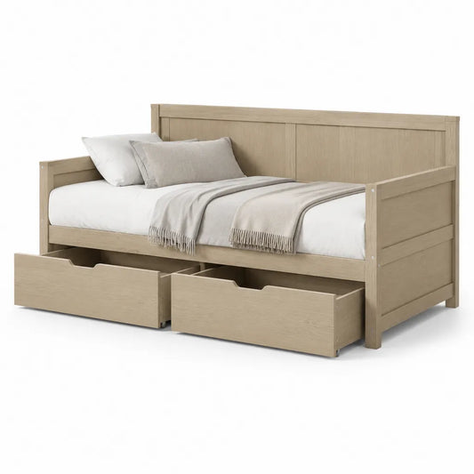 Letto singolo con 2 cassetti estraibili in MDF effetto rovere chiaro 206 x 100 x 91 cm
