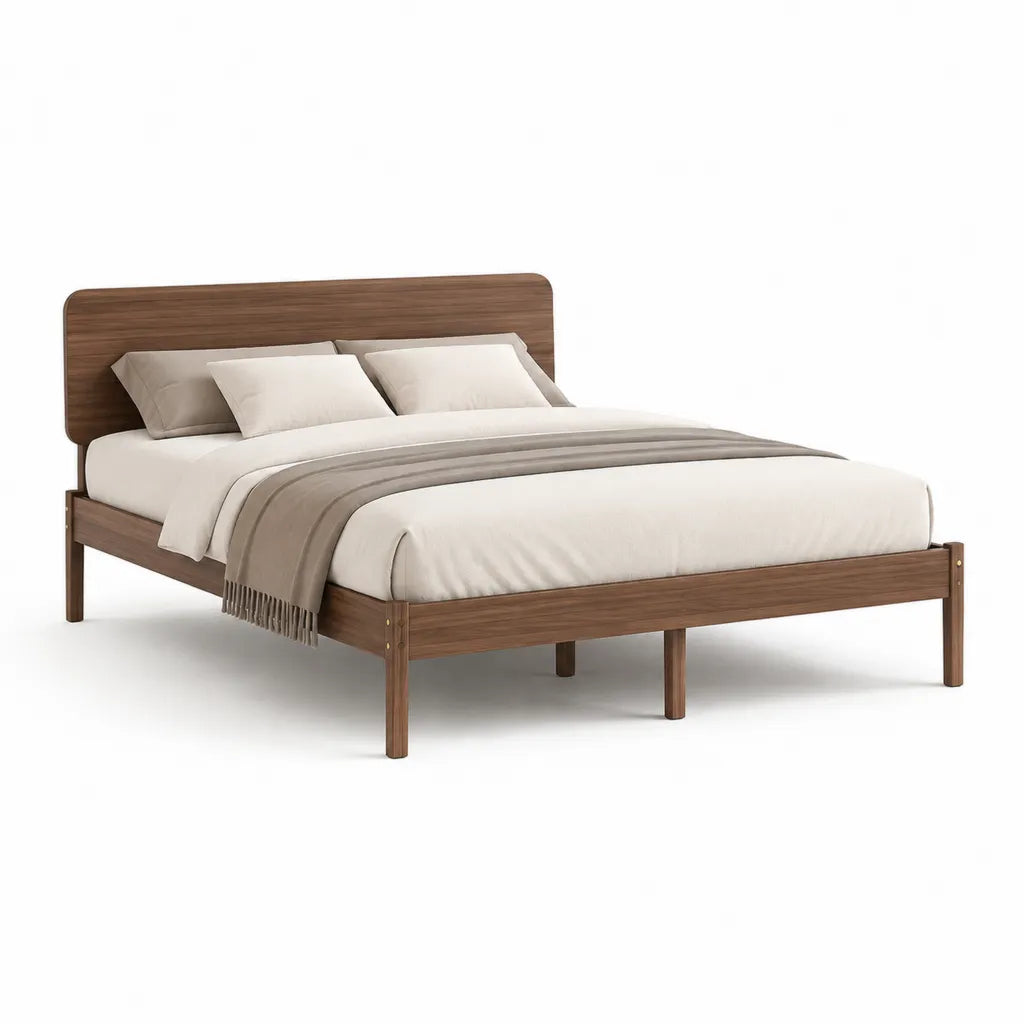 Letto matrimoniale con struttura in legno massello color noce 160 x 200 cm