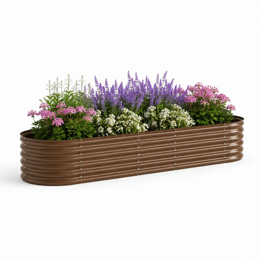 Fioriera rialzata da giardino in acciaio zincato ovale marrone 320 x 80 x 45 cm