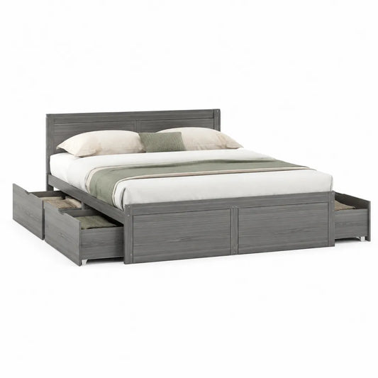 Letto matrimoniale con 4 cassetti 160 x 200 cm in MDF laminato grigio