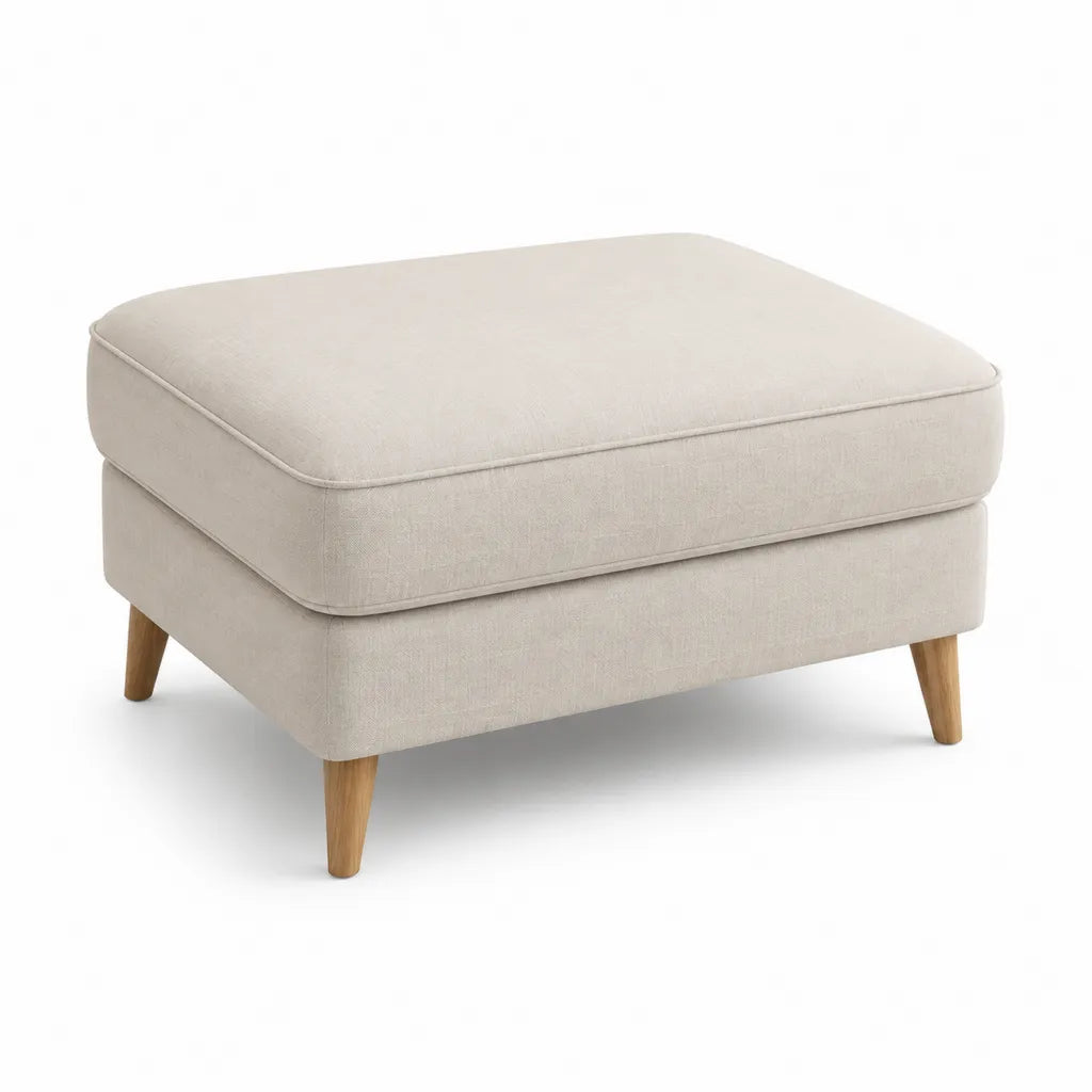 Poggiapiedi imbottito rettangolare 75 x 55 x 45 cm in poliestere beige con gambe in legno massello