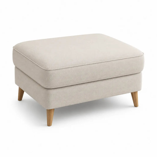 Poggiapiedi imbottito rettangolare 75 x 55 x 45 cm in poliestere beige con gambe in legno massello