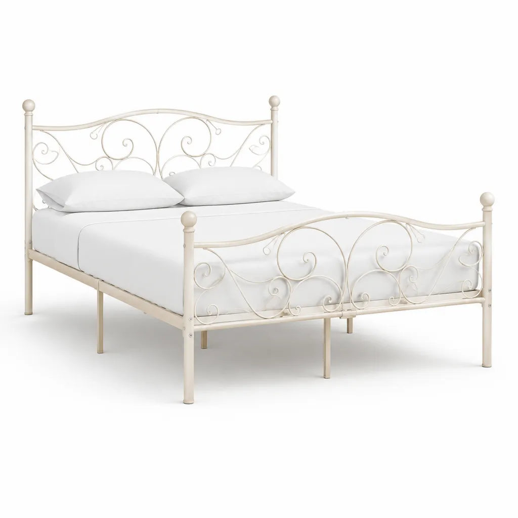 Letto matrimoniale struttura in acciaio rettangolare bianco avorio 160 x 200 cm