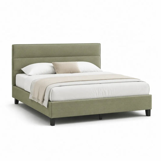 Letto matrimoniale imbottito 160 x 200 cm con testiera rettangolare in poliestere verde oliva