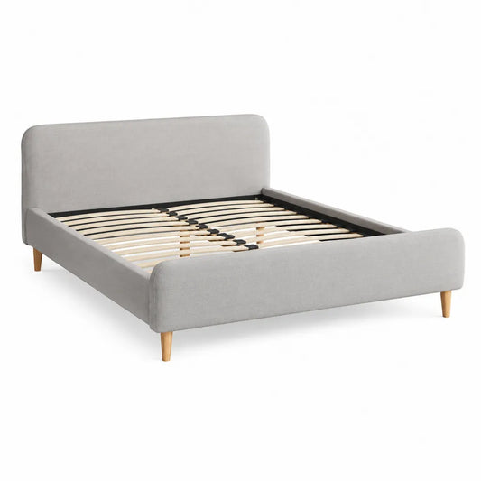 Letto matrimoniale imbottito 160 x 200 cm in poliestere grigio chiaro con rete a doghe