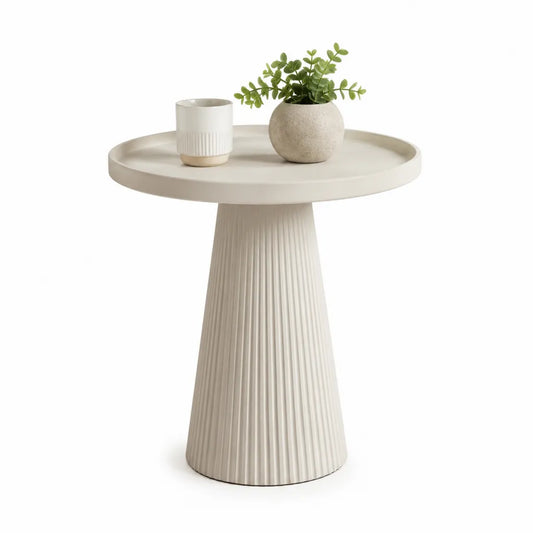 Tavolino laterale rotondo in MDF laccato beige 50 x 50 x 55 cm