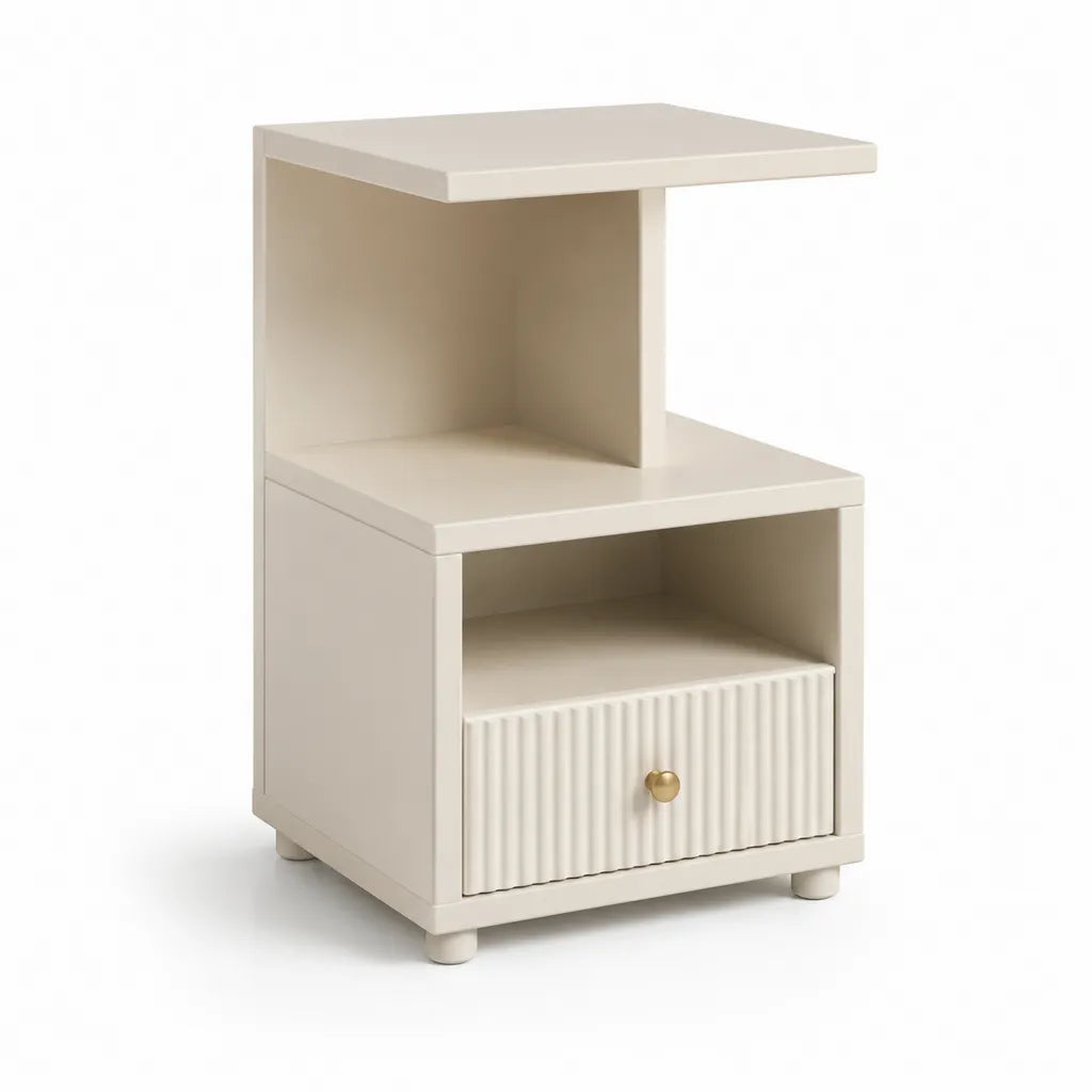 Comodino con cassetto e ripiani in MDF crema 40 x 35 x 60 cm