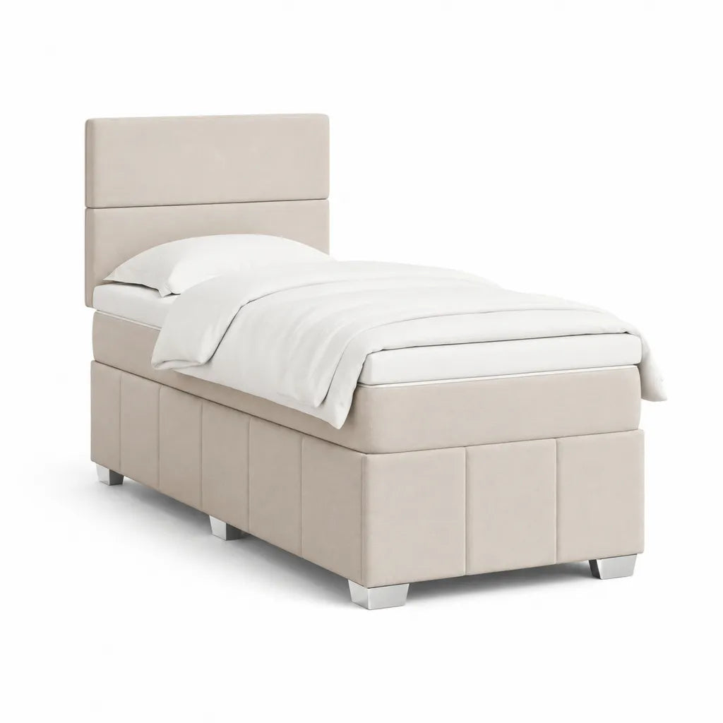 Letto singolo imbottito 90 x 200 cm in similpelle PU beige con testiera rettangolare