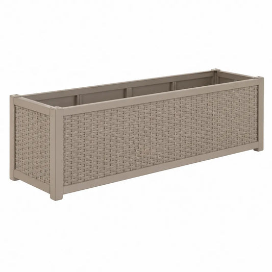 Fioriera rettangolare da esterno 80 x 30 x 30 cm in polipropilene effetto rattan tortora