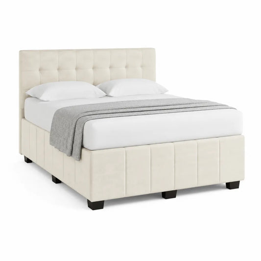 Letto imbottito matrimoniale 160 x 200 cm in poliestere crema con testiera capitonne rettangolare