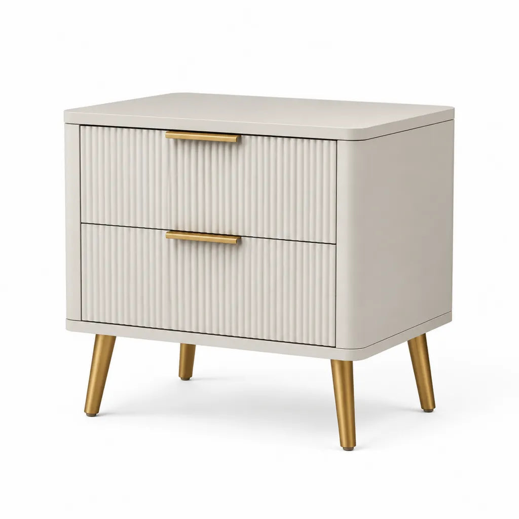 Comodino 2 cassetti in MDF rettangolare bianco e oro 60 x 40 x 60 cm