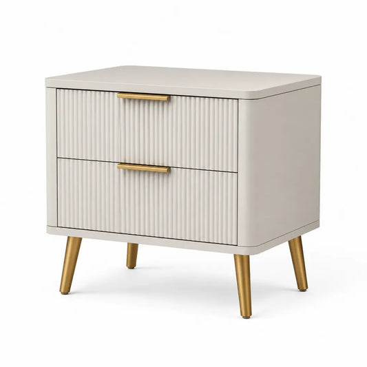 Comodino 2 cassetti in MDF rettangolare bianco e oro 60 x 40 x 60 cm