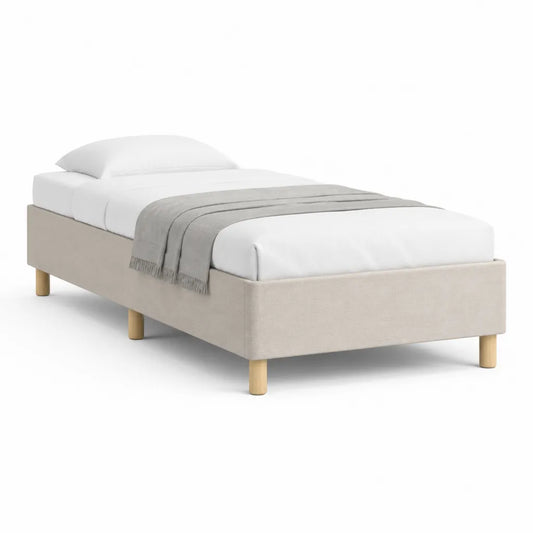 Letto singolo con struttura imbottita in poliestere beige 90 x 190 cm