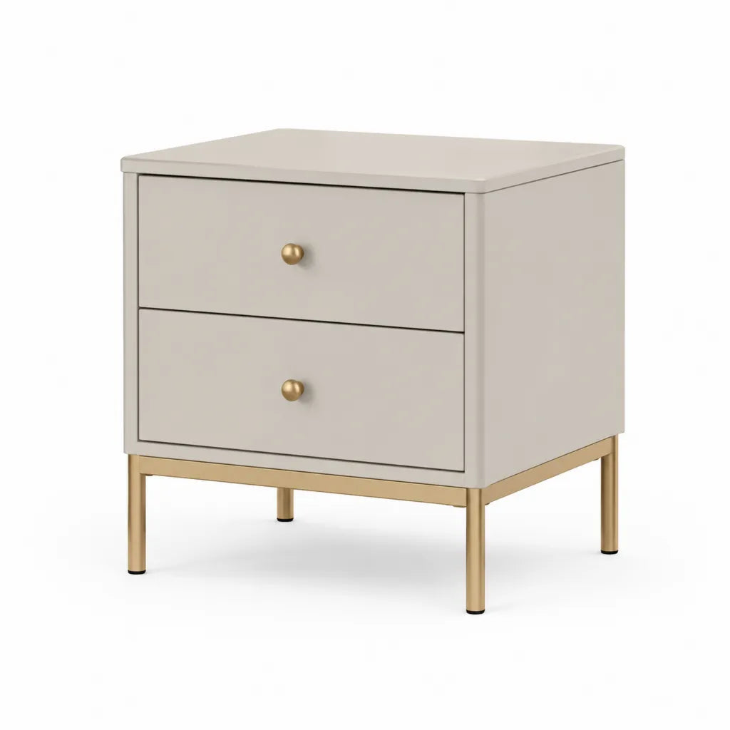 Comodino 2 cassetti in MDF rettangolare beige e oro 50 x 40 x 55 cm