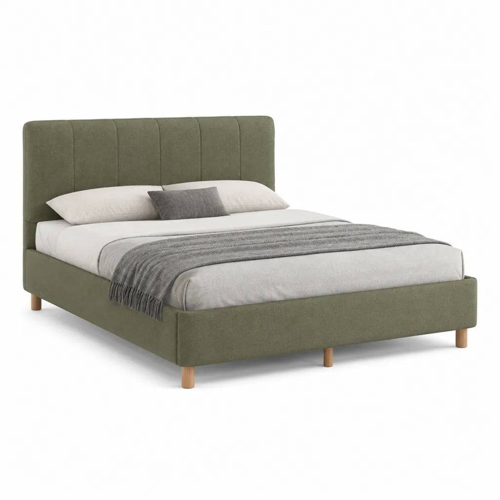 Letto matrimoniale imbottito 160 x 200 cm in poliestere verde oliva con testiera alta