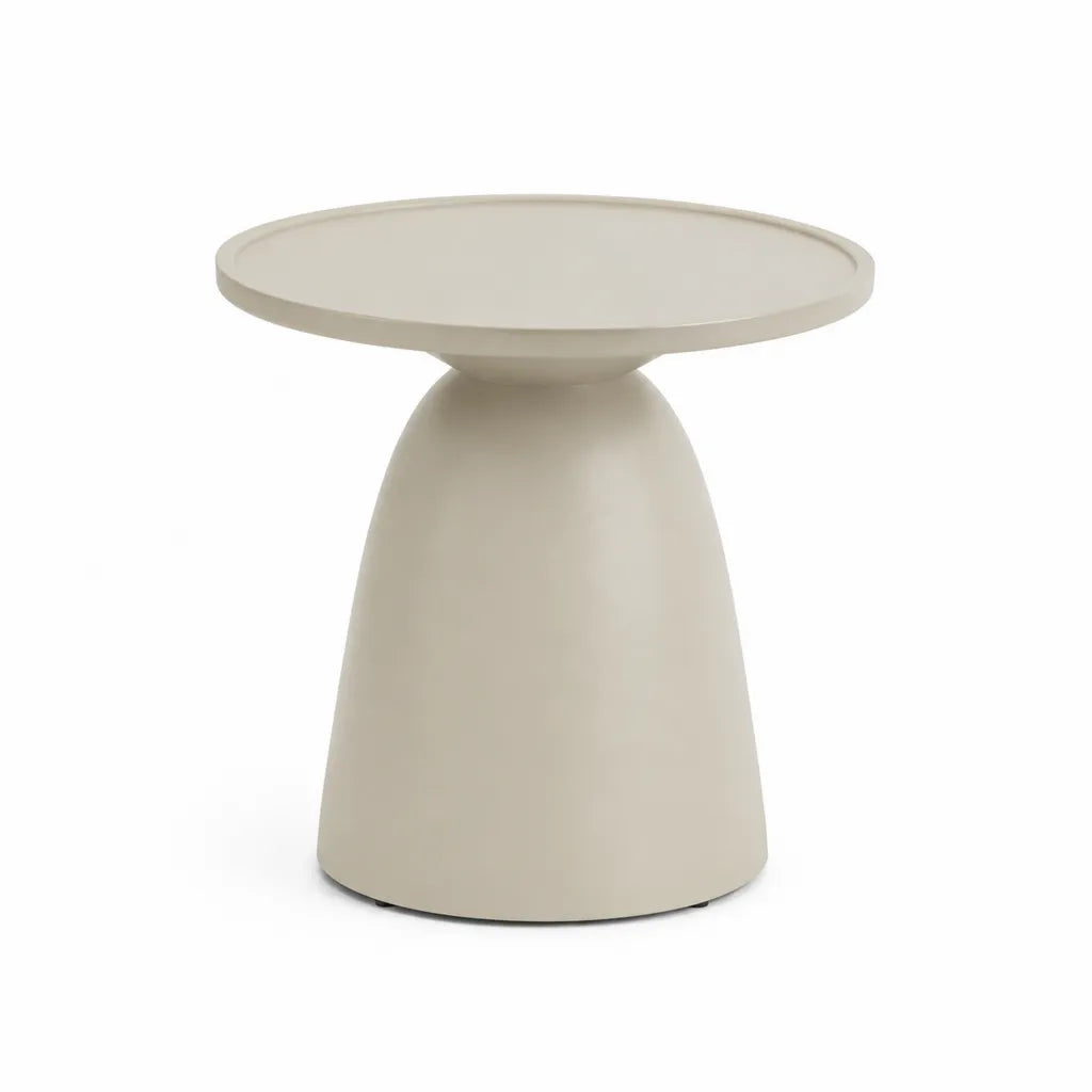 Tavolino laterale rotondo in acciaio verniciato beige O45 x H52 cm