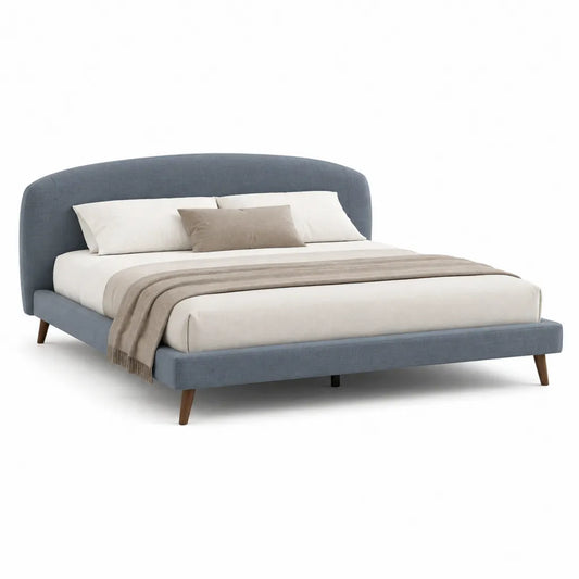 Letto matrimoniale imbottito 160 x 200 cm in poliestere blu con testiera curva