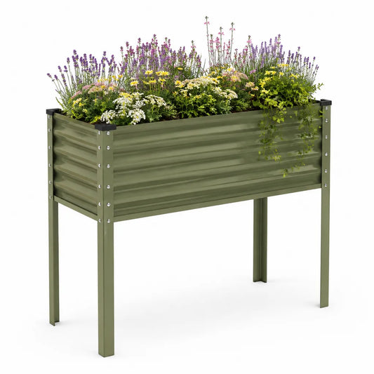 Fioriera rialzata da giardino in acciaio zincato rettangolare verde oliva 100 x 40 x 77 cm