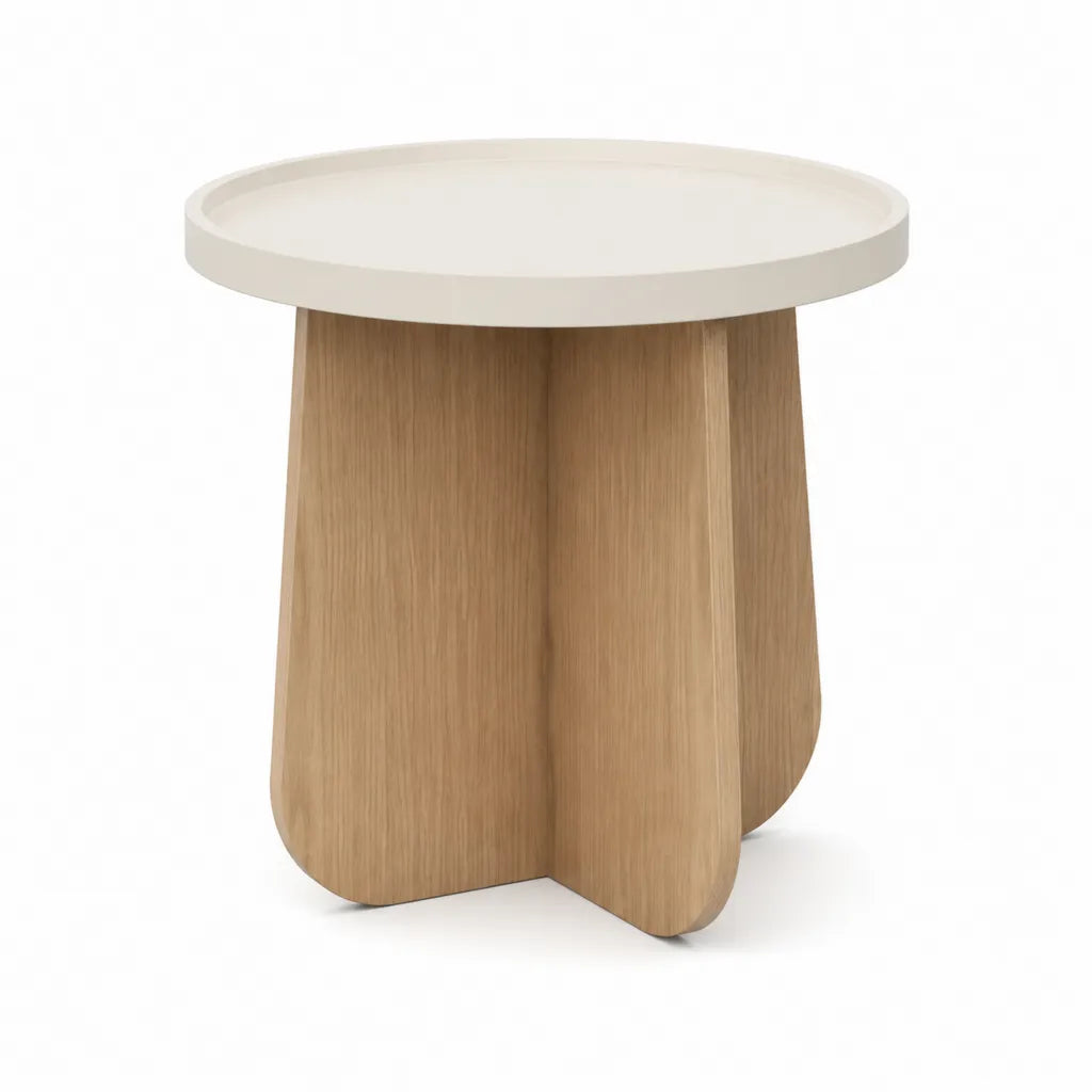 Tavolino laterale rotondo O50 x 50 cm in MDF effetto rovere e bianco