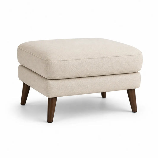 Poggiapiedi imbottito rettangolare in poliestere beige con gambe in legno massello 76 x 56 x 45 cm